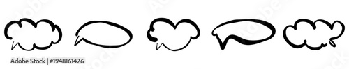 Set of hand-drawn speech bubbles. Black outlines of various shapes on a white background. Vector illustration.