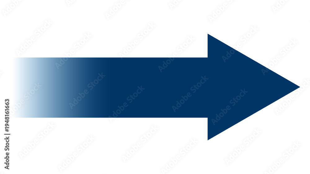Фотография Blue arrow with fading gradient on white background, forward direction, progress