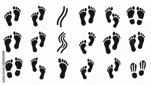 Footprint Icons Set: Walking Steps and Trails