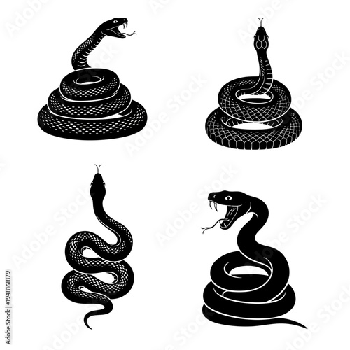 Four Black Snake Silhouettes - Reptile Danger