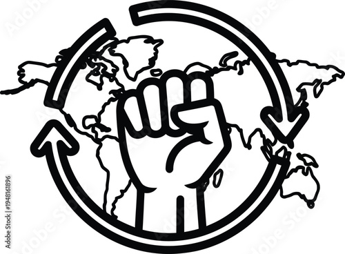 Global unity fist gesture with circular arrows