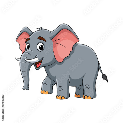 A cartoon elephant with pink ears and a happy expression