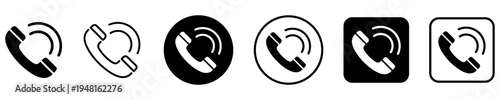 Set of signs and symbols for web design. Set of phone handset web icons in black and white colors. Vector illustration.