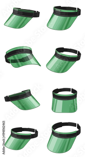 Green Translucent Sun Visor Hats - Multiple Angles