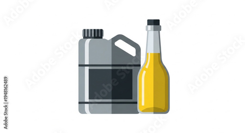Motor Oil and Transmission Fluid Containers for Vehicle Maintenance.