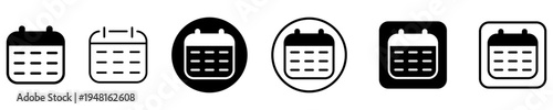 Set of signs and symbols for web design. Set of calendar and date web icons in black and white colors. Vector illustration.