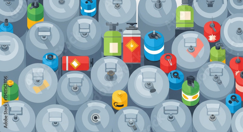 Colorful Cartoon Gas Cylinders - A Playful Industrial Landscape.