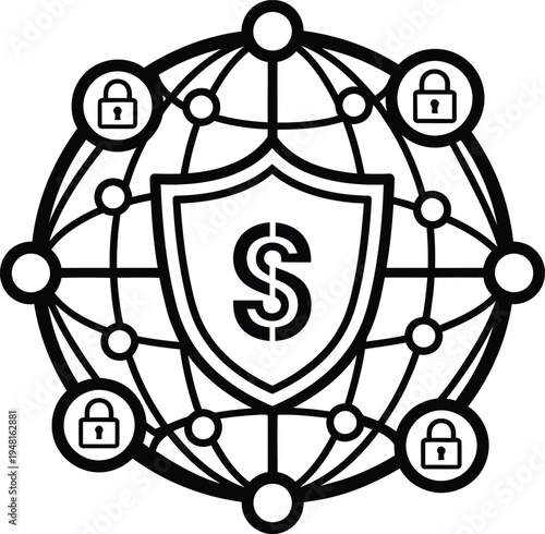 global financial security shield with locks