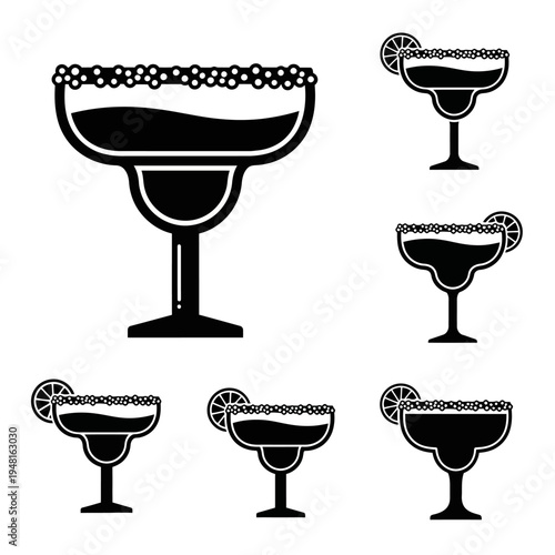 Margarita Cocktail Icon Set - Black and White Vector Illustrations
