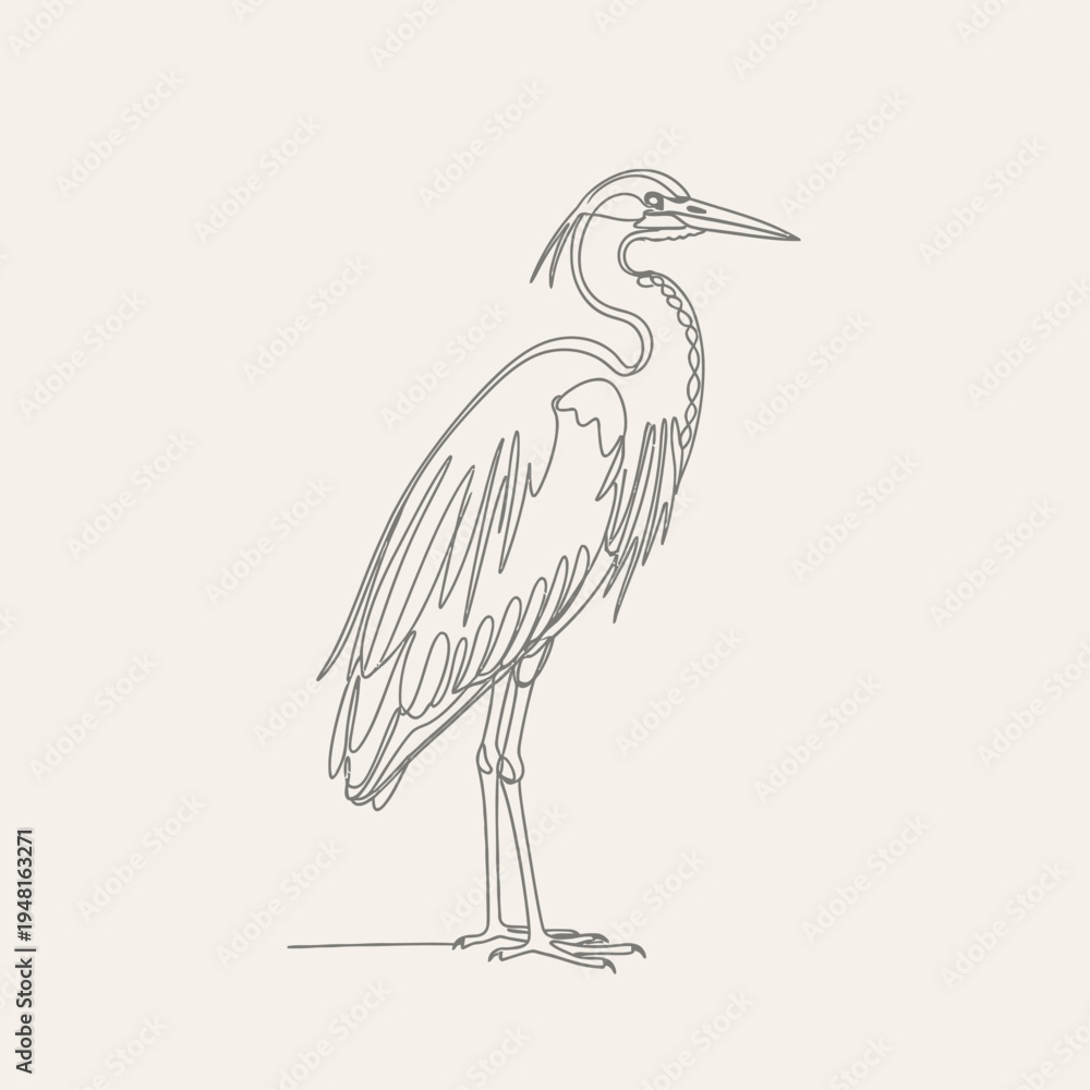 Obraz premium Minimalist Line Art Heron Bird Illustration, Elegant Wildlife Drawing