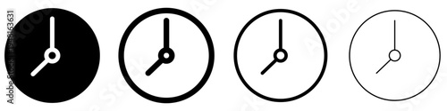 Set of signs and symbols for web design. Set of clock and time web icons in black color with different line weights. Vector illustration.