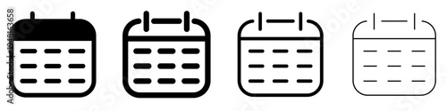 Set of signs and symbols for web design. Set of calendar and date web icons in black color with different line weights. Vector illustration.