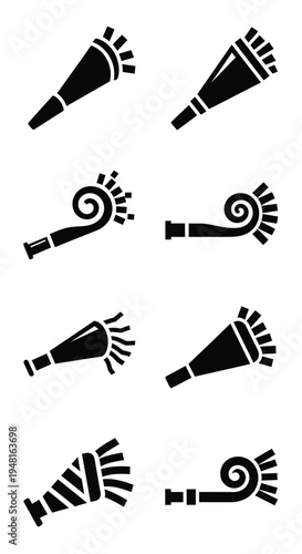 Party Horns Silhouette Icons Set