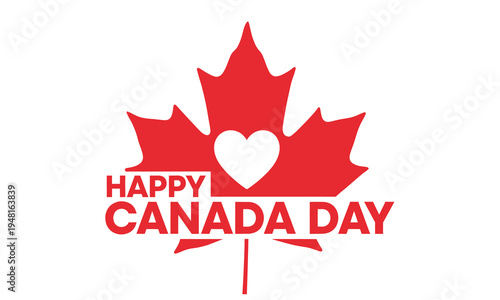 Happy canada day celebration with maple leaf and heart symbol