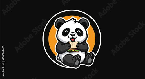 Cartoon panda enjoying sandwich logo design