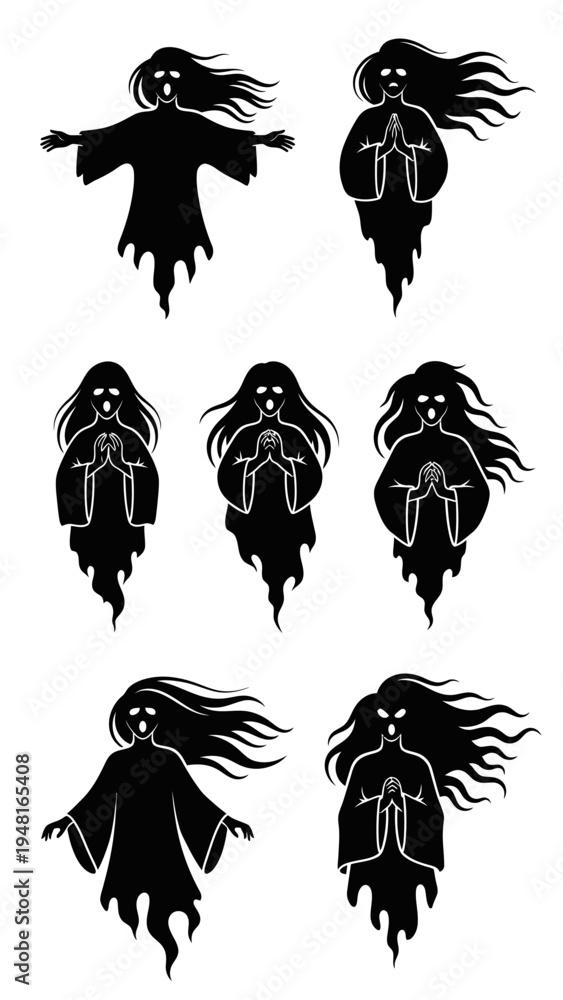 Obraz premium Spooky Ghost Silhouettes, Halloween Characters, Scary Apparitions