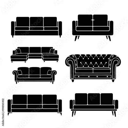 Sofa Icons Set: Modern and Classic Furniture Silhouettes
