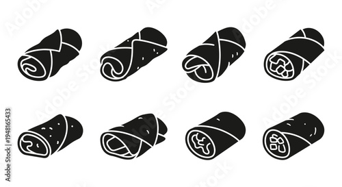 Spring Roll Icons Set, Asian Appetizer Vector Graphics