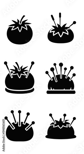 Tomato Pincushion Icon Set - Sewing Tool Vector Graphics