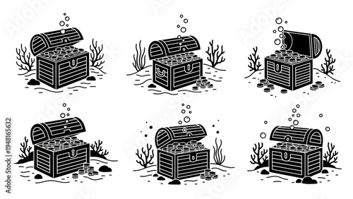 Treasure Chests Underwater: Collection of Six Illustrations