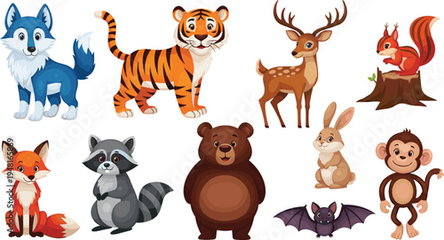 Canvas Print Cute Forest and Jungle Animals Cartoon Illustration Set for Kids