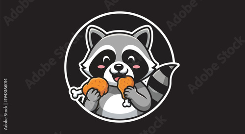Cartoon raccoon holding fried chicken