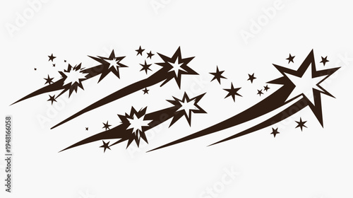 Stylized, shooting stars form a decorative motif in dark brown against a white backdrop