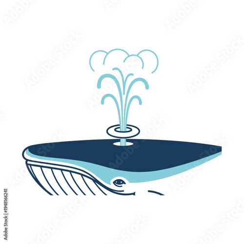 Whale Spouting Water Illustration - Blue Ocean Mammal