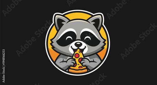 Cartoon raccoon eating pizza slice
