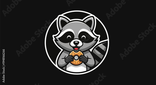 Cartoon raccoon holding doughnut