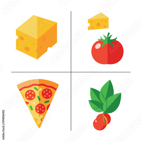 Ingredients for Pizza Making Cheese Tomato and Basil.