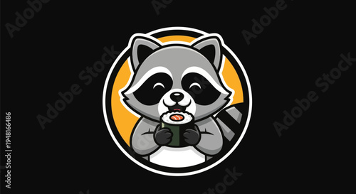 Cartoon raccoon eating sushi illustration
