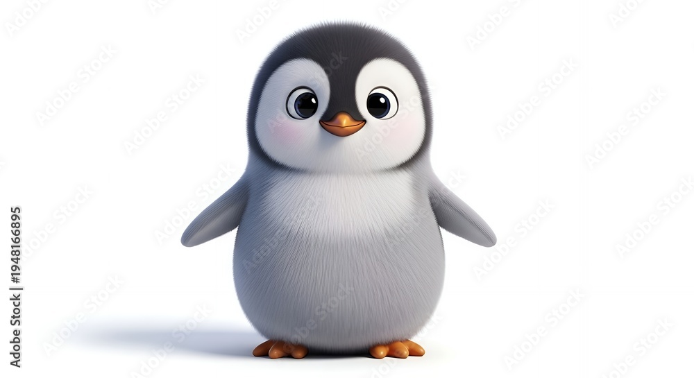 Obraz premium Cute cartoon penguin character on white background