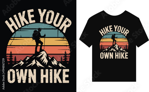 Mountain hiking silhouette with sunset and inspirational quote