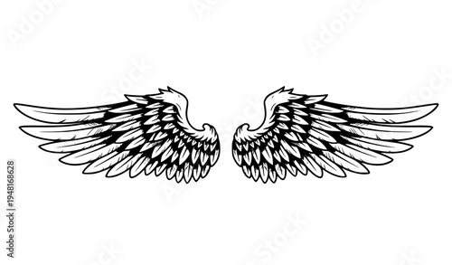 Bird Wings Tattoo Style Hand Drawn Vector Illustration
