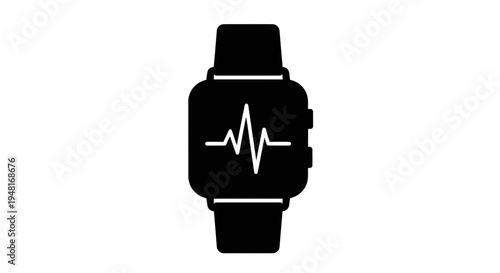 Minimalist vector illustration of a smartwatch with an ECG line, symbolizing modern health and fitness tracking technology