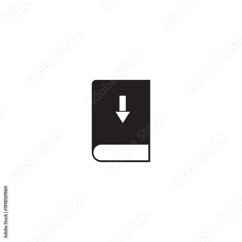 Minimal book with download arrow icon representing ebook access, digital library and learning resources. Clean modern vector for apps, websites and UI design.