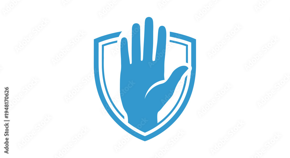 Obraz premium Blue Hand Shield Protection Symbol.