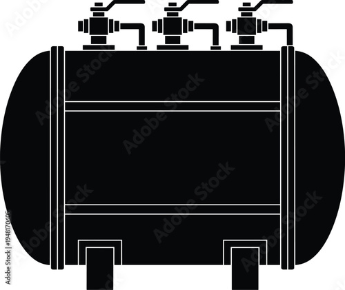 Industrial storage tank silhouette with valves pipeline system equipment isolated on white background for oil gas water industry infrastructureIndustrial storage tank silhouette with 