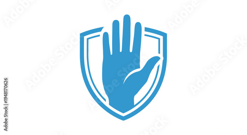 Blue Hand Shield Protection Symbol.