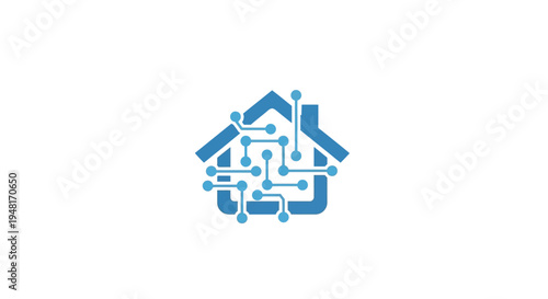 Blue house shaped puzzle logo.