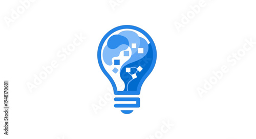 Blue Light Bulb with Puzzle Pieces Inside.