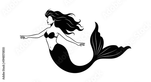 Mermaid swimming in the ocean water.