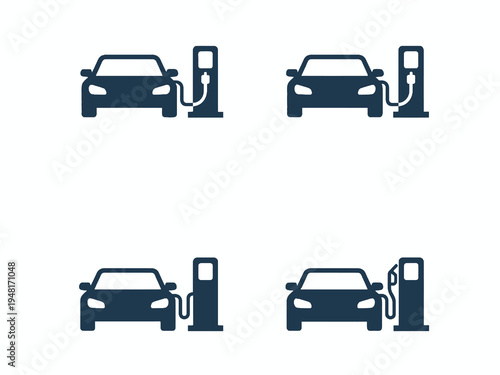 EV Car Charging Station Flat Icon Set Isolated on White