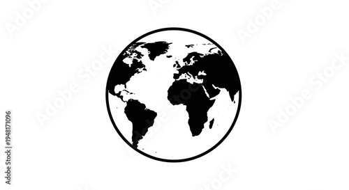 Black and white earth globe icon.