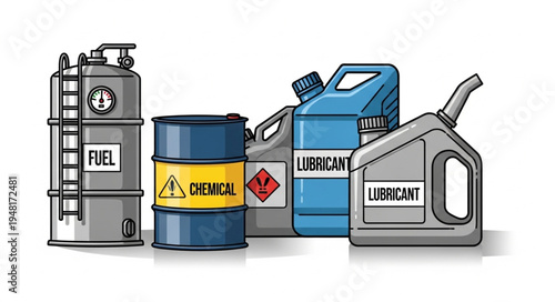 Illustration of Fuel and Chemical Containers for Industrial Use.