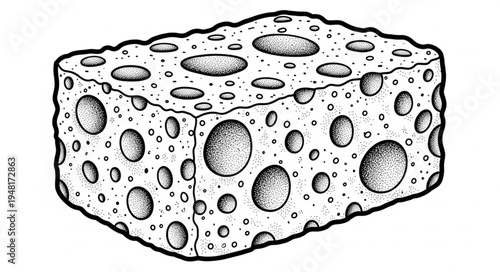 Detailed illustration of a porous sponge with numerous holes.