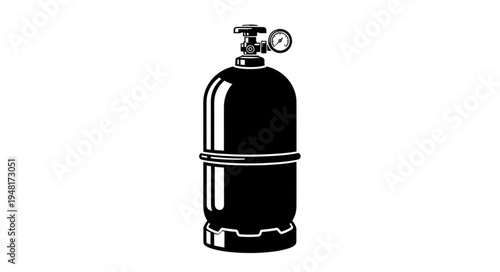 Detailed Illustration of a Black Industrial Gas Cylinder with Gauge.