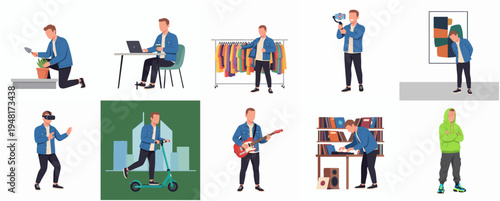 Simple Flat Character Diverse Activities Hobby Lifestyle Illustration Collection