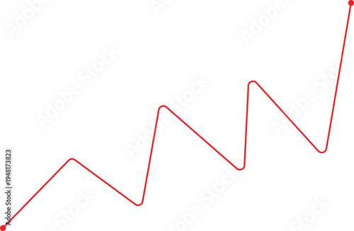 A red line graph with a jagged pattern on a white background showing an overall upward trend in data